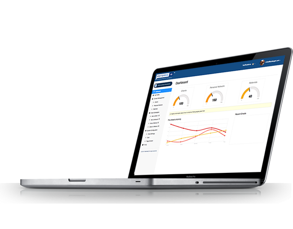 Image of ReferMeIQ dashboard on a laptop.