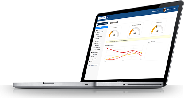 A laptop displaying a business dashboard with charts and metrics, placed on a desk.