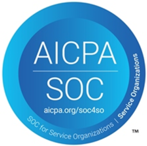 AICPA SOC certification badge in blue, indicating SOC compliance for service organizations.